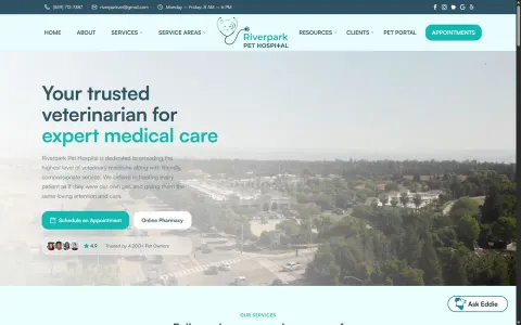 Riverpark Pet Hospital homepage, designed by AMARQUEZ